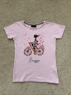 Girls Pink Brugge Bicycle Graphic Tee